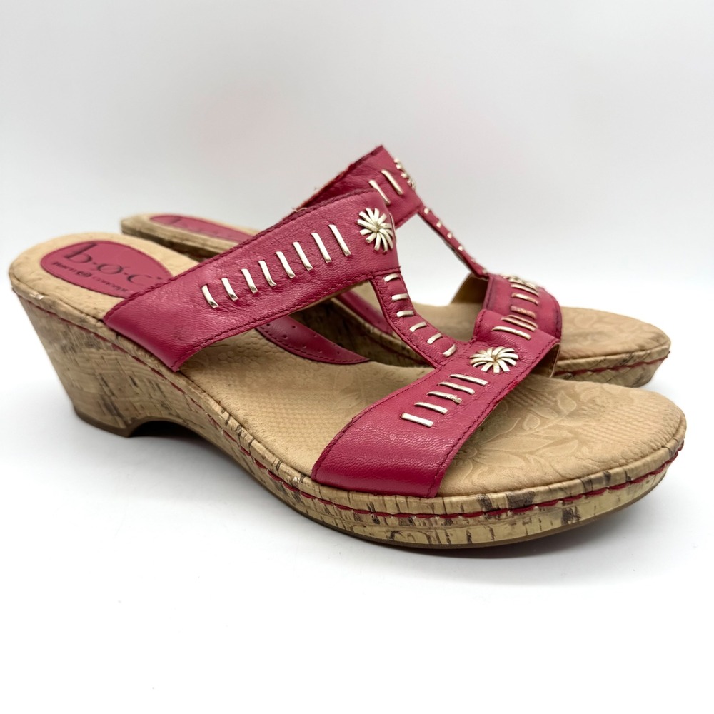 B.O.C. Born Concept Coral Red Double Strap Cork Wedge Sandals Woven Accents 11